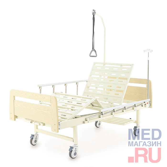 Кровать медицинская механическая c матрасом белая Е-8 ЛДСП, Med-Mos