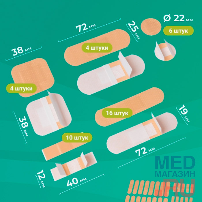 Пластыри универсальные на полимерной основе разных размеров LUXPLAST, 40 шт.