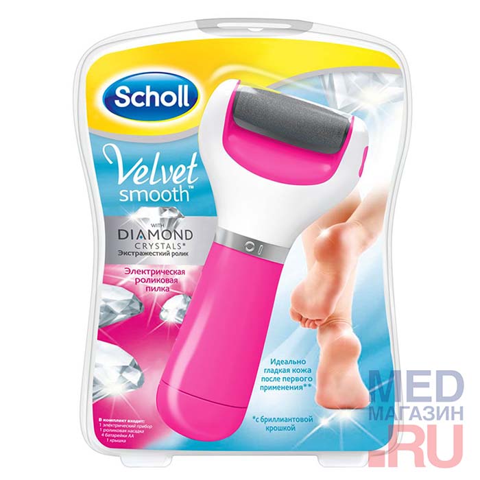 

Scholl Velvet Smooth Электрическая пилка с роликом с бриллиантовой крошкой (розовый цвет)