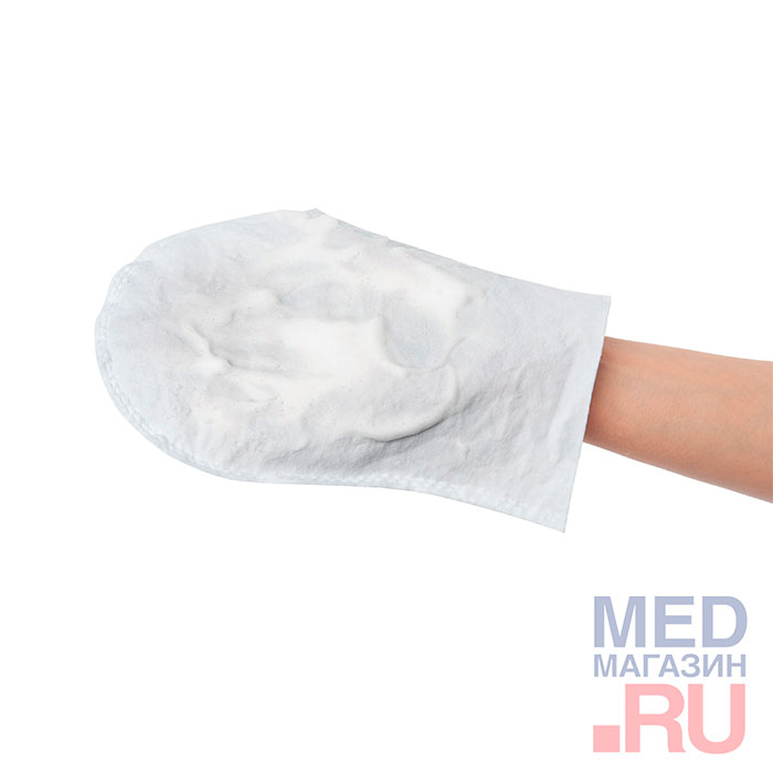 Рукавицы одноразовые пенообразующие для мытья тела, с пленкой, односторонние, 17х23 см, 30 шт Beside