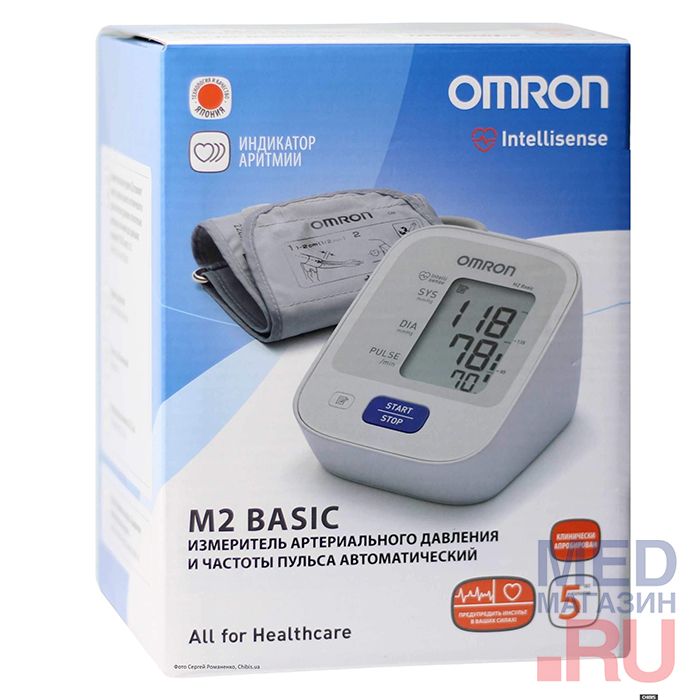 Автоматический тонометр Omron M2 Basic с адаптером и мажетой 22-32 см 