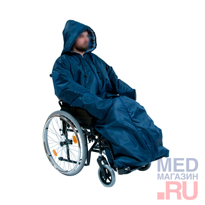 Плащ-чехол утепленный для использования на инвалидной коляске с рукавами, размер 48-54