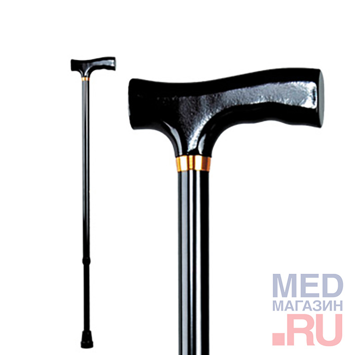 10090 Трость с Т-обр. дерев. ручкой, черная