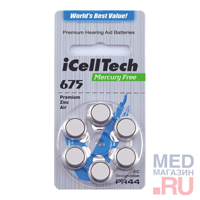 Батарейка воздушно-цинковая IcellTech (6шт) тип 675