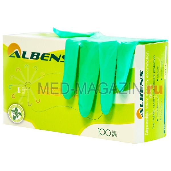 Перчатки опудренные, гладкие, с ароматом "мята" ALBENS 7023: